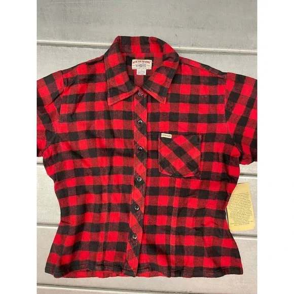 Stevenson Flannel Shirt Womens Large Red Plaid Short Sleeve Button Up Shirt NWT - Picture 2 of 7